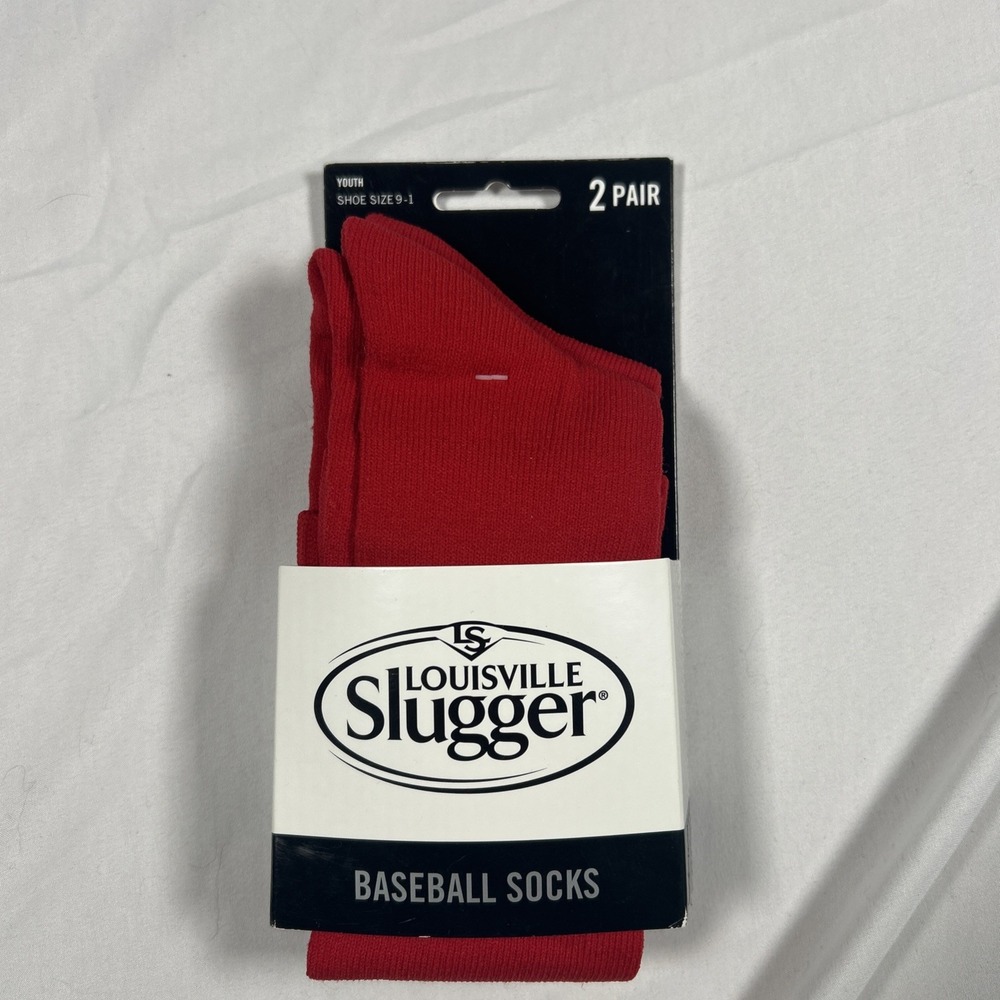 Louisville Slugger Youth Baseball Socks Red 2 Pair Pack Size 9-1 NWT 88232